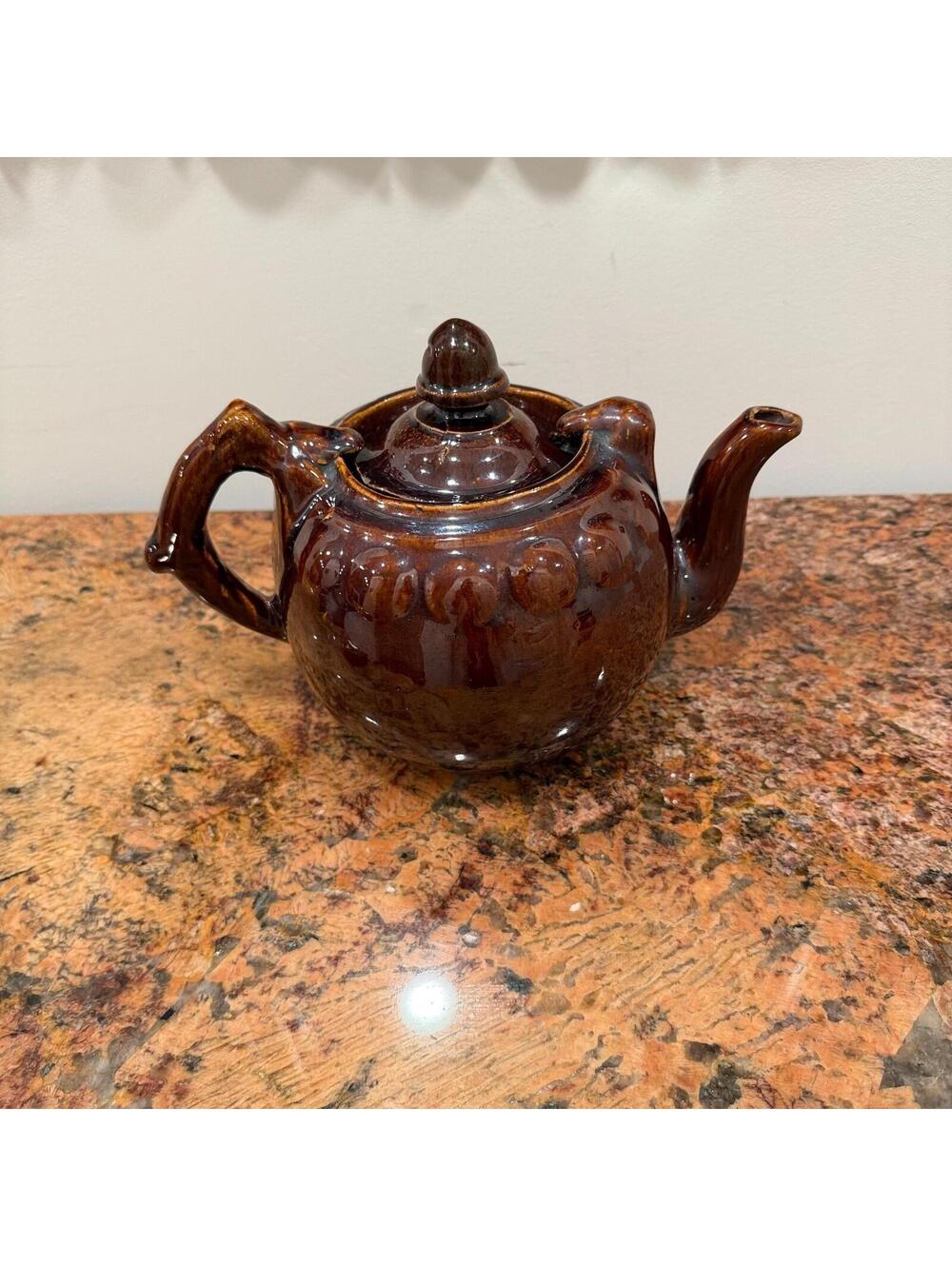 Vintage MCM Brown Glaze Pottery Teapot